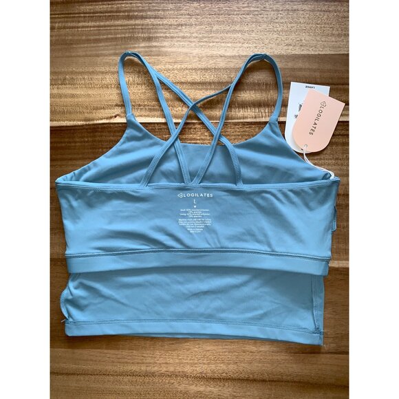 Blogilates Womens Cameo Blue Spaghetti Strap Cropped Tank Top w/ Crisscross Back - Picture 12 of 14